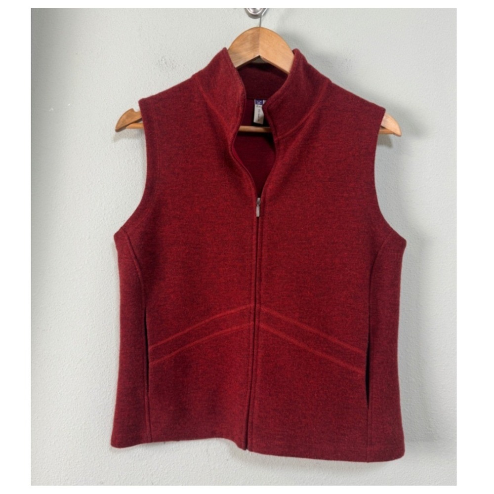 Ibex Merino Wool Full Zip Vest Red Burgundy Sz M Gorpcore Hiking Camping Utility